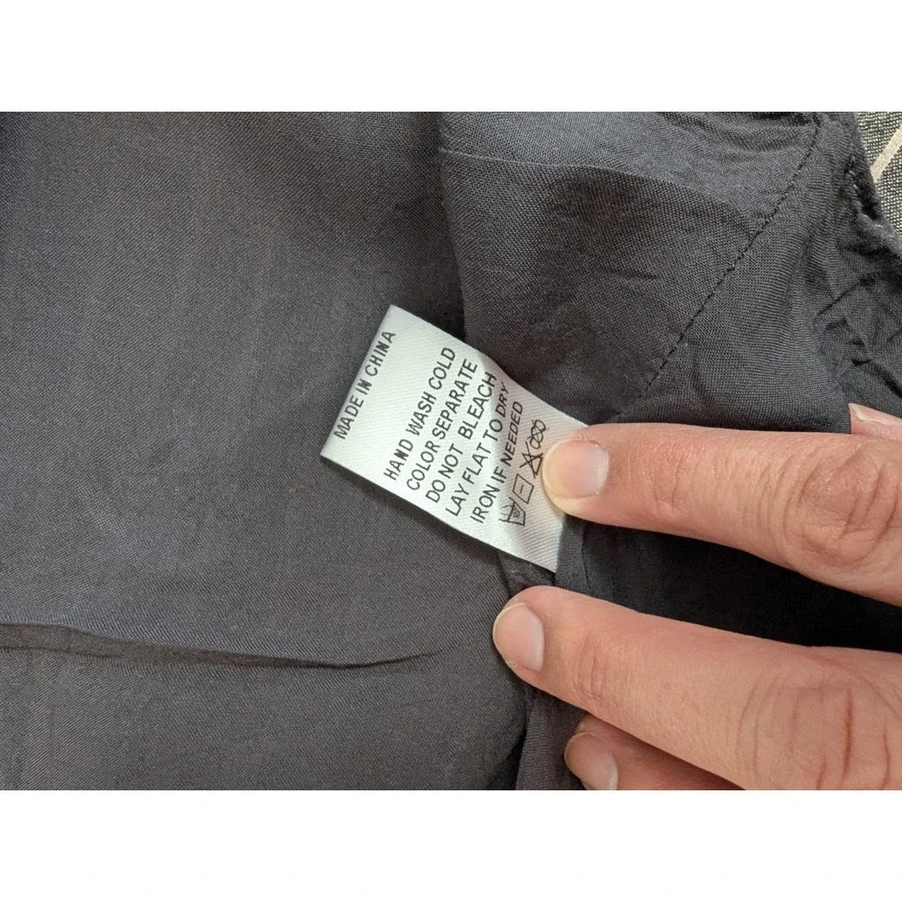 Le Lis Charcoal Pinstripe Linen Cotton Button Front Midi Dress Lined Pockets M - Picture 7 of 9